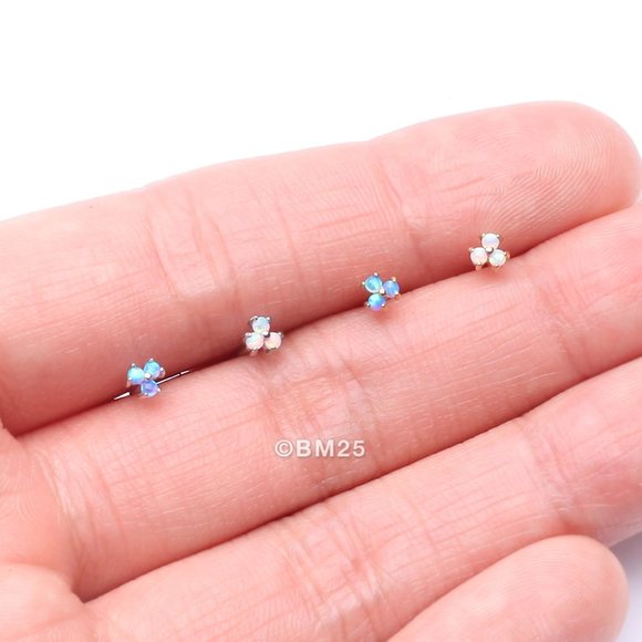 14 Karat Gold Tri Fire Opal Sparkle Prong Set L-Shaped Nose Ring - Picture 3 of 5